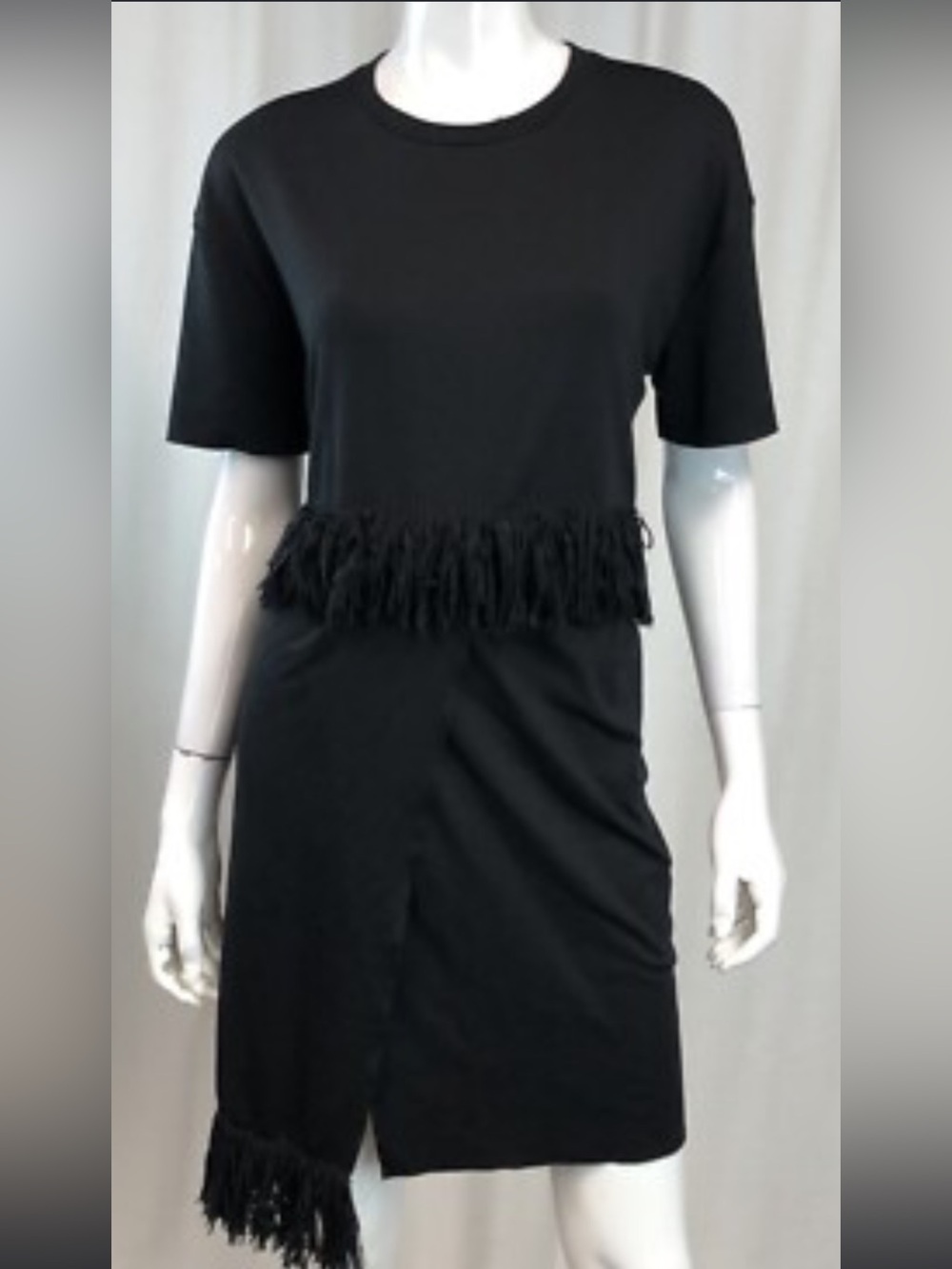Zara Dress Black Fringe Asymmetrical Short Sleeve Casual